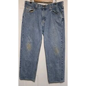 Carhartt Blue Jeans Denim Mens Size 38x30 Distressed Leather Patch Pants